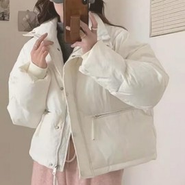 Women's Winter Lightweight Padded Jumper Collar Button Pocket Insulation Short padding brown/XL