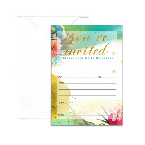 Paper Clever Party Aloha Invitations with Envelopes (25 Pack) All Occasion Invites for Showers, Engagement, Luncheon, Graduation, Birthday, Retirement - Blank Card Set 5x7