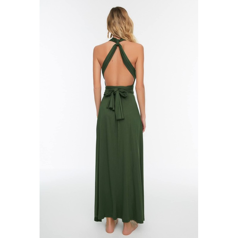 TRENDYOL Women's beachwear maxi A-line regular woven fabric dress, khaki,