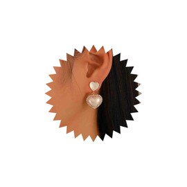 Aneneiceera Boho Pearl Heart Earrings Crystal Heart Earrings Heart Stud Earrings Gold Moonstone Earrings Puffy Heart Earrings Jewellery for Women and Girls, Zinc, No Gemstone