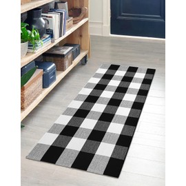 IOHOUZE Buffalo Plaid Checkered Rug -24" x51“ Front Door Mats, Washable Rug for Front Porch Decor, Spring Summer Welcome Mats Outdoor, Black White Rug for Farmhouse/Entryway/Home Entrance