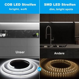 GIDEALED 24V COB LED Strip Light 6000K 2400 LEDs Super Bright White LED Strip Lights,CRI 90 Flexible FCOB LED Strip for Under Cabinet Ambiance Lighting,Cool White LED Strip Lights 16.4ft Only
