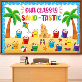 Summer Bulletin Board Decorations Set Our Class is Sand-Tastic Classroom Decor Bucket Hawaii Beach Theme Party Paper Cutouts for Back to School Office Teacher Chalkboard Wall Supplies Favor