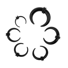 Linkning 24 Pcs Stainless Steel Pincher Tapers Septum Ring Acrylic C Shape Buffalo Gauge Stretcher Pierced Nose Kit with Black Rubber Rings