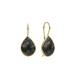 Gempires Moss Agate Pear Shaped Teardrop Crystal Earrings, Bezel Earring, Natural Gemstone Dangle Drop Earrings, Daily Wear, Gift for Girlfriend, Mom, Length 1.25 inch