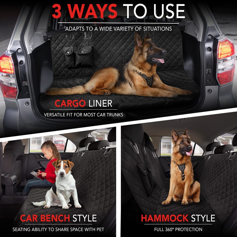 Bell+Howell Waterproof Dog Car Seat Cover for Back Seat or