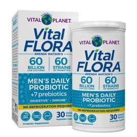 Vital Planet - Vital Flora Probiotics for Men, 60 Billion CFU, 60 Diverse Strains, 7 Organic Prebiotics, Men’s Daily Shelf Stable Probiotic for Immune Support, Gas Relief, Digestive Health 30 Capsules
