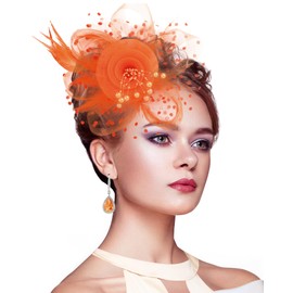Stegosaurus Fascinators for Women Kentucky Derby hats,Tea Party Hat Headband Hair Clip for Wedding Cocktail (Orange)