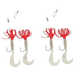 Behr Set of 2 Pilk Leaders with Fringes with 2 Arms, Rubber Fish Luminous Norway Ready Assembled Length 120 cm + Free Petri Heil! Sticker (Self-Luminous/Red)