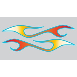 No. 2 Semi Truck Flame Decals - White Hot Fire w/Blue Pinstripe - Old School Hot Rod Airbrushed Style - 2 pc. Set