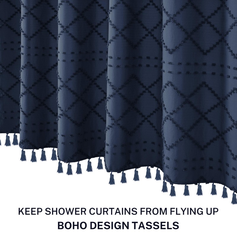 Siiluminisoy Extra Long Boho Farmhouse Shower Curtain Woven Fabric Navy