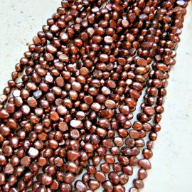 Unbranded 2 strands 4-5mm Dark brown freshwater pearls flat sided nugget potato beads