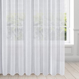 Eurofirany Argea Curtain Smooth Transparent Etamine Ruffle Tape Curtains Transparent Elegant Glamour Bedroom Living Room Lounge, White, 138” x 98”