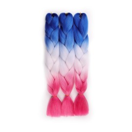 Ombre Braiding Hair 24 Inch Synthetic Hair Extensions for Braiding 3Pack/Lot Pre Stretched High Temperature Crochet Braiding Hair (#C42 Blue to White to Pink)