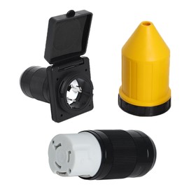 50 AMP RV Power Inlet Plug Set, 125V 250V Electrical Power Inlet with Connector Plug Cord Cover Ring for RV Camper Trailer Boat Caravan Truck Yacht (Black)