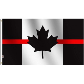 Black Thin Red Line Canada Flag 3x5 Foot,Screen Printed 100D Thick Polyester-Fire Department Candian Flags Firefighter Firemen Banner 3' x 5'