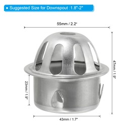 PATIKIL Dome Gutter Guard Filter, 2 Pack 304 Stainless Steel Downspout Strainer, Anti-Blocking Outdoor Gutter Cleaning Tool for Stops Leaves Debris, Fits 1.8-2 Inch