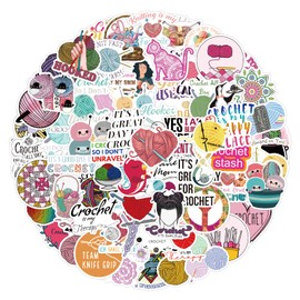 Pack of 100 Crochet Needle Stickers Pack Crochet Needle Sticker Set Waterproof Vinyl Stickers for Laptop Children Cars Motorcycle Bicycle Skateboard Luggage Suitcase Computer Sticker Graffiti Decal