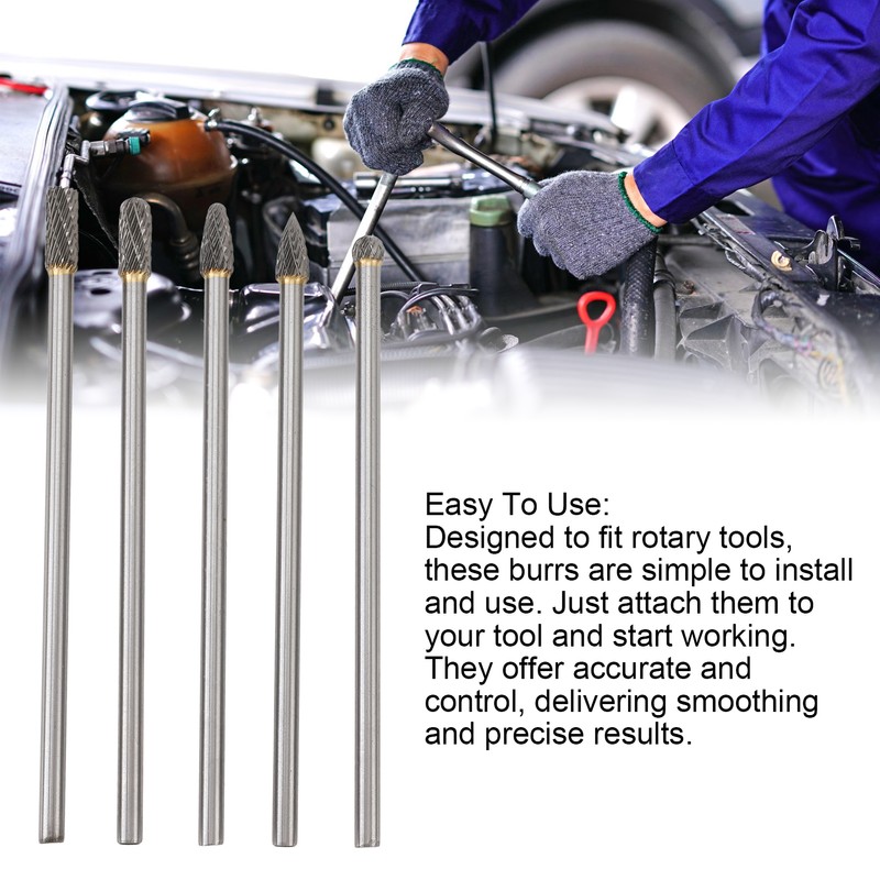 5pcs Rotary Tool Carbide Burr Set 150mm Double Grain Long