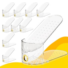 Shoe Slots Organizer, 10 Pack - Adjustable Shoe Stacker for Closet Storage, Clear Double Layer Space Saver, Durable and Stackable Shoe Holder for Sneakers Heels and Flat
