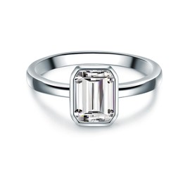 Trilani Women's Solitaire Ring 925 Sterling Silver with Cubic Zirconia Emerald Cut Silver Ring Women's Ring with Stone Rectangular, Silver, Cubic Zirconia