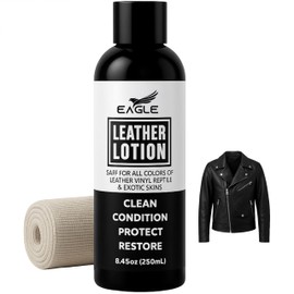 Eagle Leather Jacket Conditioner- Leather Lotion with Cloth for Boots, Jackets, Purses, Handbags & Bags – Lanolin & Natural Oils to Clean, Condition, Restore & Protect All Leather Colors