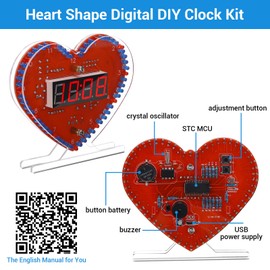 MIOYOOW Heart Shaped 4-Digit DIY Clock Kits with Rotating LED Lights, SMT/SMD Soldering Practice Kit, DIY LED Heart Alarm Clock Soldering Projects for School Learning Electronics