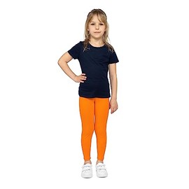 looksy Girls Leggings Breathable Cotton Ankle Length Basic Style Various Solid Colors Kids Activewear School Dance Size 3-13 Years Everyday Wear, orange