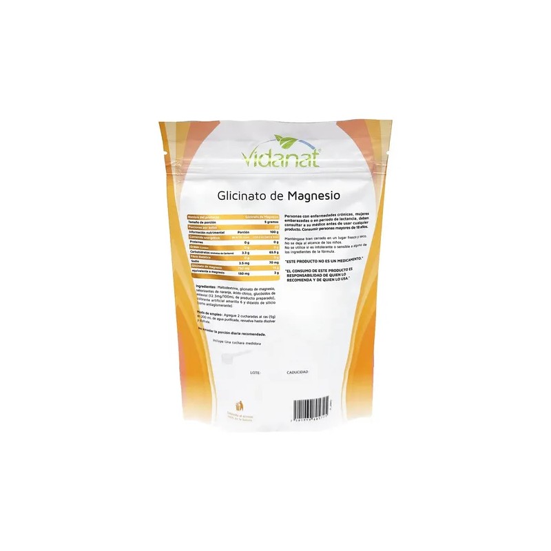 Glicinato De Magnesio 150g Vidanat Sab Naranja