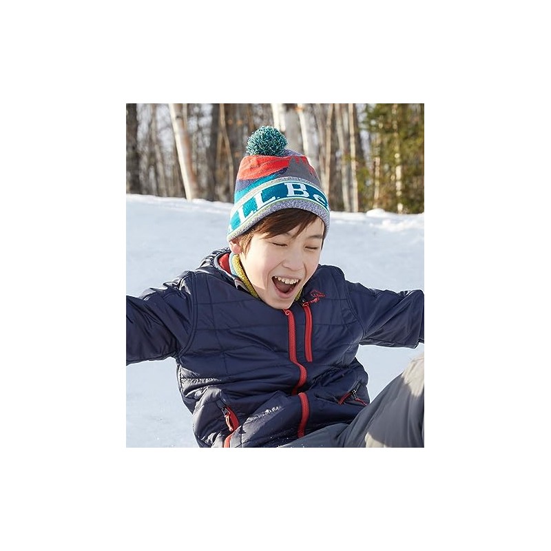 L.L.Bean Kids Elle Bean Pom Hat, Pale Turquoise Reflective