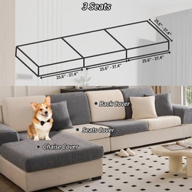 SWHFIWN Sectional Couch Cushion Covers,Washable Thick Stretch Jacquard Fabric Couch Covers for Sectional Sofa, Skin-Friendly Slip Sofa Slipcovers for Pets (Beige,3 Seats Cover)