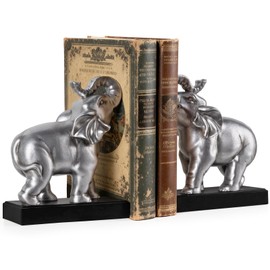 MXARLTR Elephant Book Ends Decorative, Bookends for Shelves, Book Ends for Heavy Books with Anti-Slip Pad for Book Lovers Heavy Book Holder for Home Office Decor (Silver)