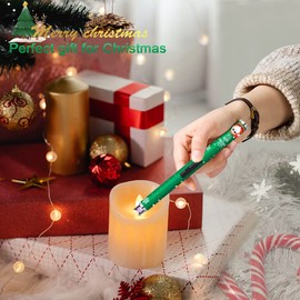 SUPRUS Electric Candle Lighter USB Lighter with Upgraded LED Battery Display Safety Switch Rechargeable Flameless Plasma Windproof Pocket Size for Candle Cooking BBQs Fireworks (Christmas Green)