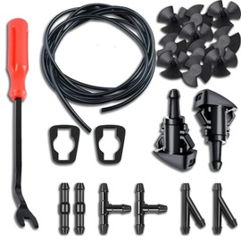 Piburth Windshield Washer Hose Kit 22 Pcs Set, 4M Washer Fluid Hose, 6 Pcs Hose Connectors, 2 Fan Nozzles, Connect Car Water Pump and Nozzles Suitable for Most Car Windshield Fluid Tubing (Rrd Tool)