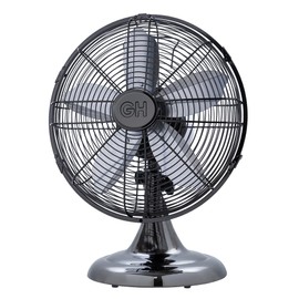 Good Housekeeping 92612 All-Metal 12" Retro Desk Office Table Fan with Wide Oscillation, 3-Speed Settings & Carrying Handle, Midnight Chrome