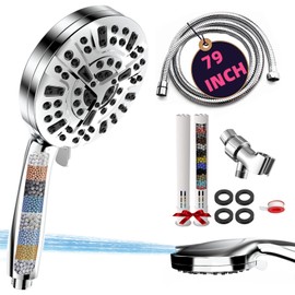 Filtered Shower Head with Handheld, High Pressure 10 Spray Mode Showerhead for Hard Water with 79 Inch Extra Long Stainless Hose, 5 Inch Panel, Bracket, Filters, Anti-clog Nozzles, Water Saving Spray