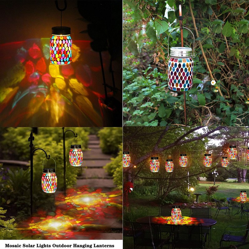 Mosaic Lights Outdoor Hanging Lanterns, Rechargeable Mosaic Solar Lanterns， Outdoor
