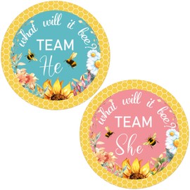 Zonon 120 Pcs Bee Baby Shower Gender Reveal Stickers 2 Inch Gold Glitter Pink Blue Team Girl or Boy Bee Team He or She Baby Shower Labels Sticker for Gender Reveal Party Games Supplies