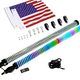 JXOFROAD 2PC COB Fat Whip Lights with Reverse &Turning & Brake light ，Remote & App Smart Control，Spiral RGB Chasing LED for Polaris RZR, Can-Am Maverick X3, Universal Fit for SXS, UTV, ATV, Boat (3FT)