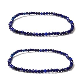 2 Pcs/Set 2mm Trendy Natural Blue Lapis Lazuli Gemstone Bracelet, Faceted Round Stretch Beaded Bracelets for Women Men