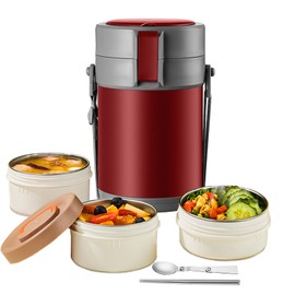 82oz Thermo Container For Hot Food, 3 Tier Wide Mouth Insulated Stackable Food Container, lunch box for Work Office Outdoors Picnic (RED)