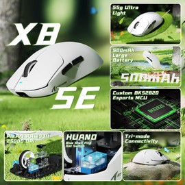 ATTACK SHARK X8 SE Wireless Gaming Mouse,55g Ultra-Lightweight Wired/BT/2.4GHz Wirelss Programmable Mouse,1K Polling Rate,PixArt PAW3311 Gaming Sensor,25000 DPI,Gamer Mice for PC/Win/Mac (White)