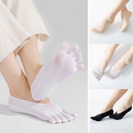 Women's Summer Sweat-Absorbing Breathable Mesh No-Show Toe Ankle Socks Toe Socks Skin 3ea
