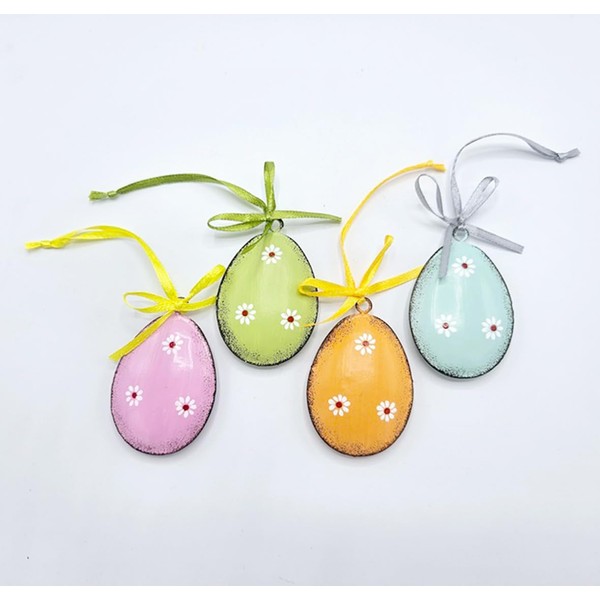 Logbuch-Verlag 4 Bunte Ostereier mit Schnur zum Aufhängen Osteranhänger aus