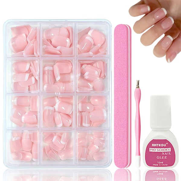 Virellay 240 Stück French Kurze Press On Nails Set, Square