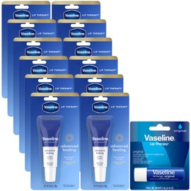 Vaseline Lip Therapy Advanced Petroleum Jelly, Skin Protectant, Travel Size .35 Oz, Pack of 12                                                        