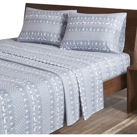 Woolrich Cotton Sheet Set Cottage Charms Print, 100% Cotton Flannel Sheets Warm & Fuzzy Bedding Set Queen Size Sheets, Fitted Pocket Fits Up to 14" Mattress, Queen Blue Winter Frost, 4 Piece