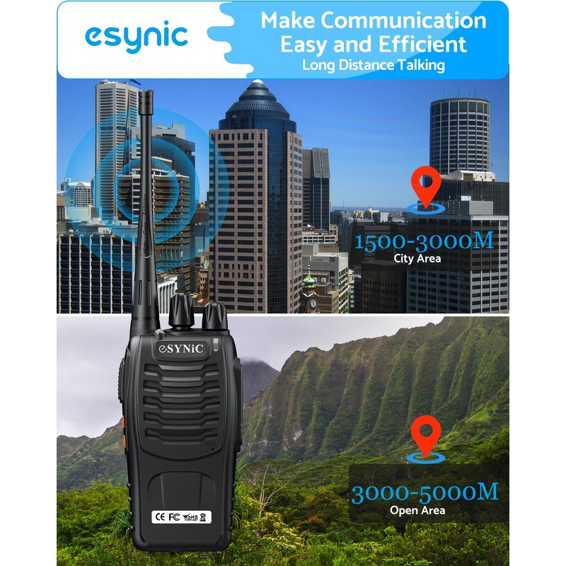 eSynic 6 Pack Walkie Talkies Kit-3 Miles Long Range Walky