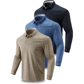 3 Pack: Dry Fit Long Sleeve Polo Shirts for Men, Athletic Collared Golf T-Shirts Performance Tops UPF 50+ (Set 5, Medium)