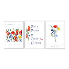 Wildflower Modern Christian 3 Print Set, Grace/Joy Bible Verse Quote Faith Gift Idea, Floral Scripture Wall Art A4 UNFRAMED Crafty Cow Design